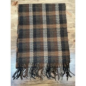 D&Y Brown Plaid Softer Than Cashmere Neck Scarf Unisex 65x12" Fringe